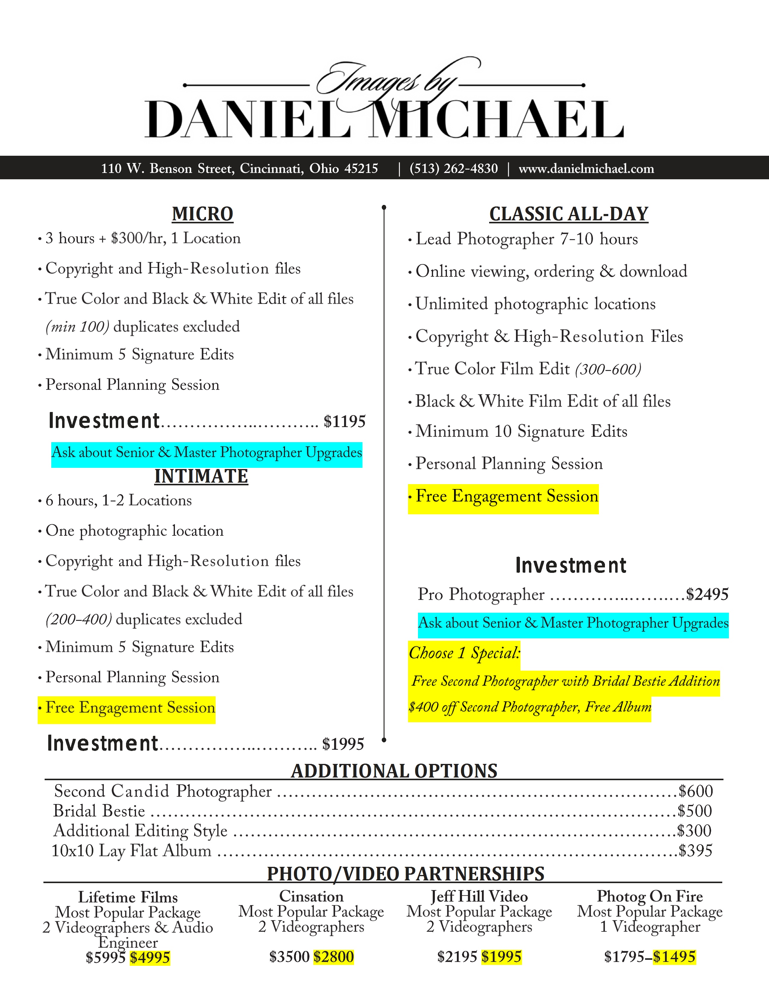 Wedding Photographer Pricing and Packaging